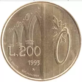 Монета 200 лир Сан-Марино 1993 года Латунь Ворота и арки Сан Франческо