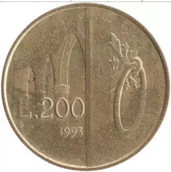 Монета 200 лир Сан-Марино 1993 года Бронза