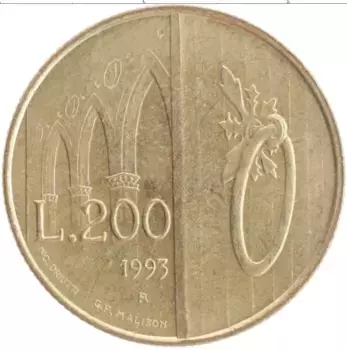 Монета 200 лир Сан-Марино 1993 года Бронза