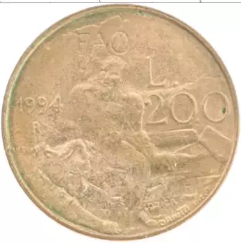 Монета 200 лир Сан-Марино 1994 года Бронза ФАО