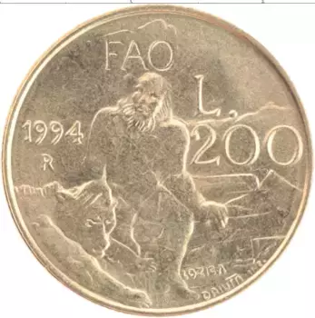 Монета 200 лир Сан-Марино 1994 года Латунь ФАО
