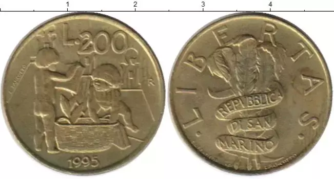 Монета 200 лир Сан-Марино 1995 года Латунь