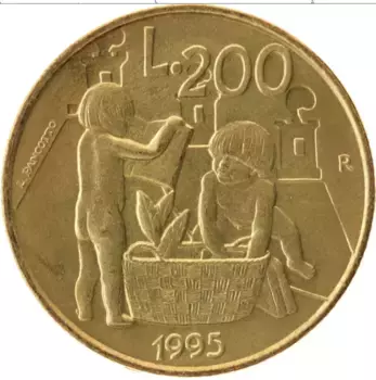 Монета 200 лир Сан-Марино 1995 года Латунь