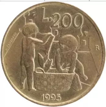 Монета 200 лир Сан-Марино 1995 года Бронза ФАО