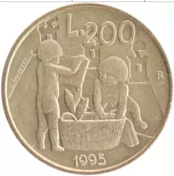 Монета 200 лир Сан-Марино 1995 года Бронза