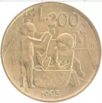 Монета 200 лир Сан-Марино 1995 года Медно-никель