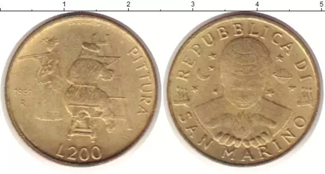 Монета 200 лир Сан-Марино 1997 года Латунь Живопись