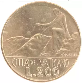 Монета 200 лир Ватикана 1978 года Латунь Павел VI