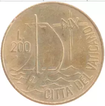 Монета 200 лир Ватикана 1984 года Латунь Иоанн Павел II