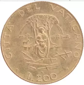 Монета 200 лир Ватикана 1987 года Бронза Иоанн Павел II
