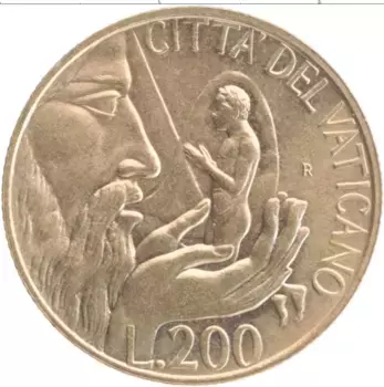 Монета 200 лир Ватикана 1988 года Бронза Иоанн Павел II