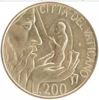 Монета 200 лир Ватикана 1988 года Бронза Иоанн Павел II