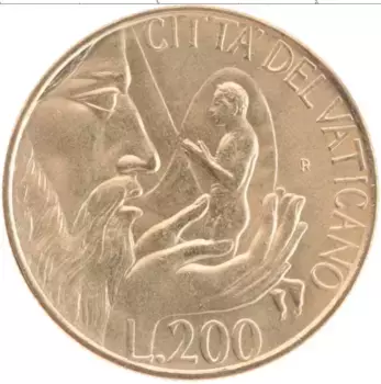 Монета 200 лир Ватикана 1988 года Латунь Иоанн Павел II