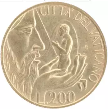 Монета 200 лир Ватикана 1988 года Латунь Иоанн Павел II