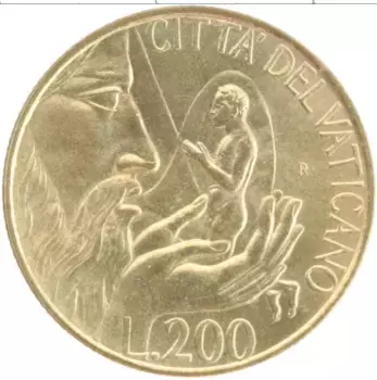 Монета 200 лир Ватикана 1988 года Латунь Иоанн Павел II