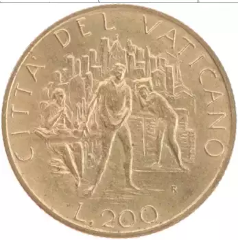 Монета 200 лир Ватикана 1989 года Латунь Иоанн Павел II