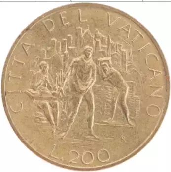 Монета 200 лир Ватикана 1989 года Латунь Иоанн Павел II