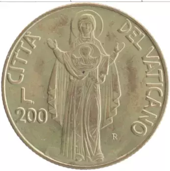 Монета 200 лир Ватикана 1990 года Бронза Иоанн Павел II
