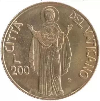 Монета 200 лир Ватикана 1990 года Бронза Иоанн Павел II