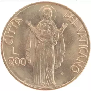 Монета 200 лир Ватикана 1990 года Латунь Иоанн Павел II