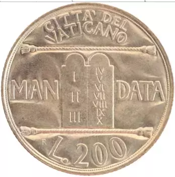 Монета 200 лир Ватикана 1993 года Латунь Иоанн Павел II