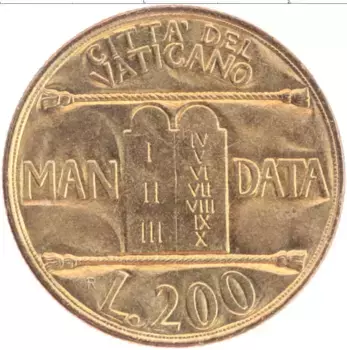 Монета 200 лир Ватикана 1993 года Латунь Иоанн Павел II