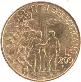 Монета 200 лир Ватикана 1994 года Латунь Иоанн Павел II