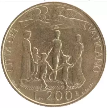 Монета 200 лир Ватикана 1996 года Бронза Иоанн Павел II