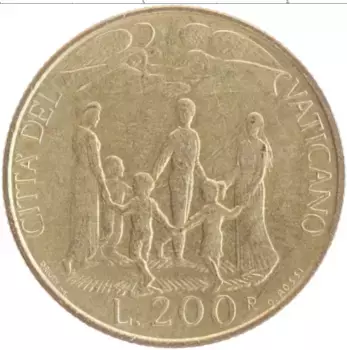 Монета 200 лир Ватикана 1996 года Бронза Иоанн Павел II