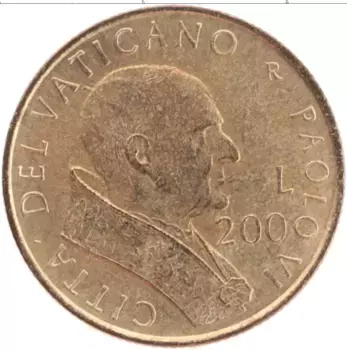 Монета 200 лир Ватикана 2001 года Бронза Иоанн Павел II