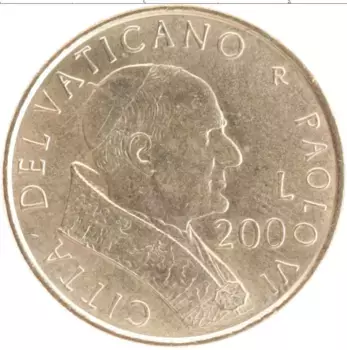 Монета 200 лир Ватикана 2001 года Бронза Иоанн Павел II