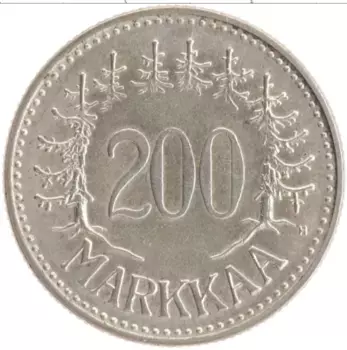 Монета 200 марок Финляндии 1956 года Серебро