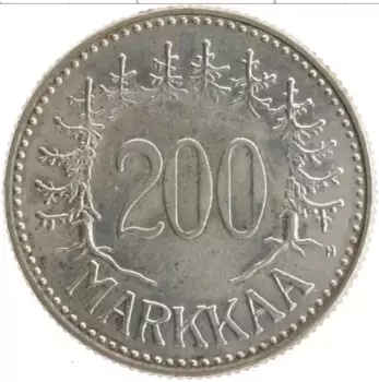 Монета 200 марок Финляндии 1957 года Серебро
