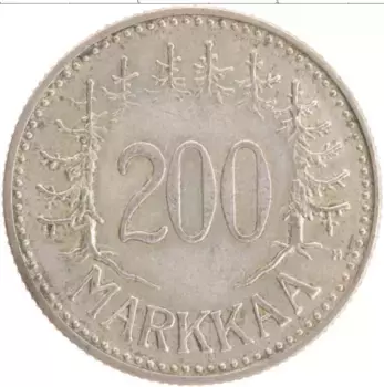 Монета 200 марок Финляндии 1958 года Серебро