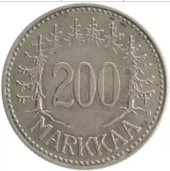 Монета 200 марок Финляндии 1958 года Серебро