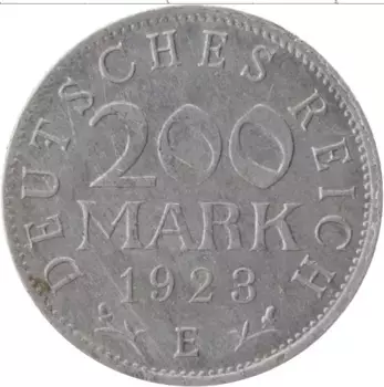 Монета 200 марок Веймарской республики 1923 года Алюминий E