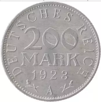 Монета 200 марок Веймарской республики 1923 года Алюминий A