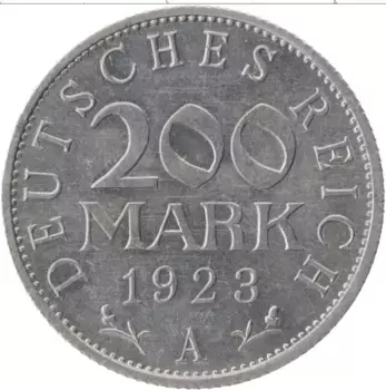 Монета 200 марок Веймарской республики 1923 года Алюминий A