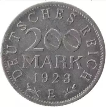 Монета 200 марок Веймарской республики 1923 года Алюминий E
