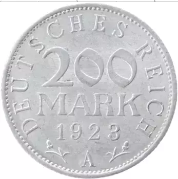 Монета 200 марок Веймарской республики 1923 года Алюминий A