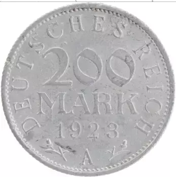 Монета 200 марок Веймарской республики 1923 года Алюминий A