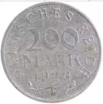 Монета 200 марок Веймарской республики 1923 года Алюминий F