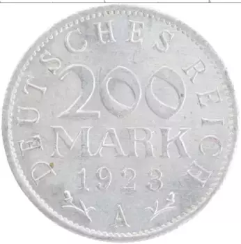 Монета 200 марок Веймарской республики 1923 года Алюминий А