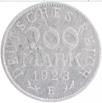 Монета 200 марок Веймарской республики 1923 года Алюминий E