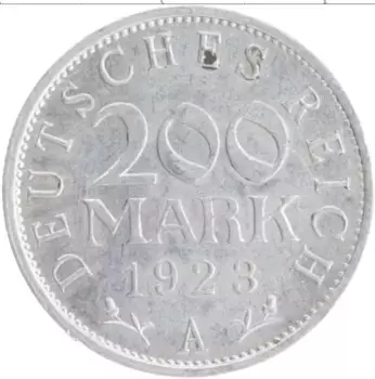 Монета 200 марок Веймарской республики 1923 года Алюминий A