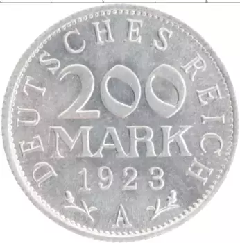 Монета 200 марок Веймарской республики 1923 года Алюминий A