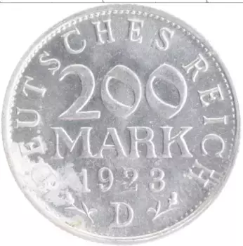 Монета 200 марок Веймарской республики 1923 года Алюминий D