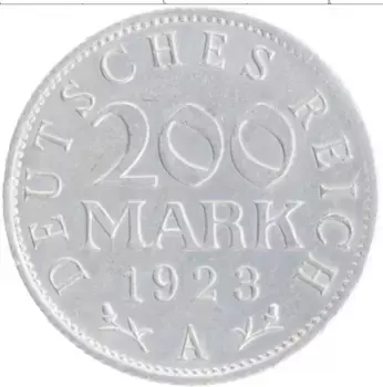 Монета 200 марок Веймарской республики 1923 года Алюминий A