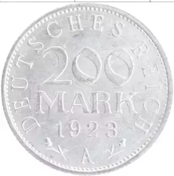 Монета 200 марок Веймарской республики 1923 года Алюминий A