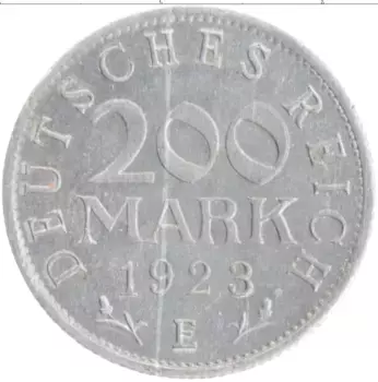 Монета 200 марок Веймарской республики 1923 года Алюминий E